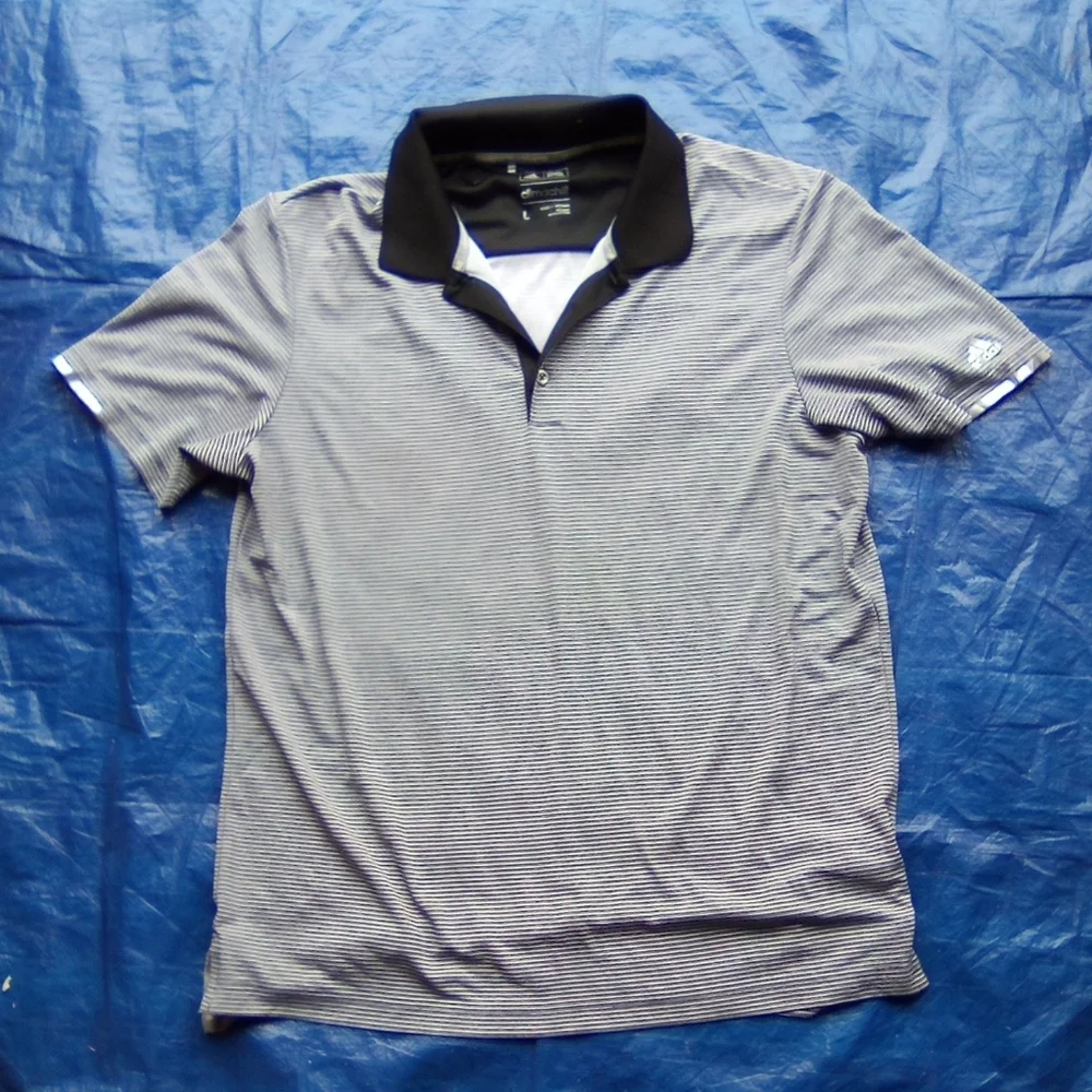 Men's Black and Gray Striped Polo Shirt